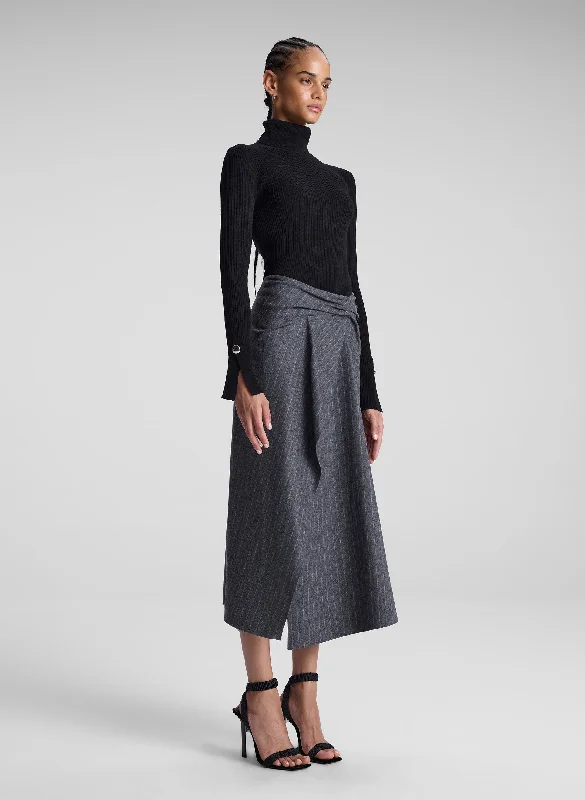 Elegant and noble Cotton wrap skirt Clara Wool Cashmere Pinstripe Midi Skirt