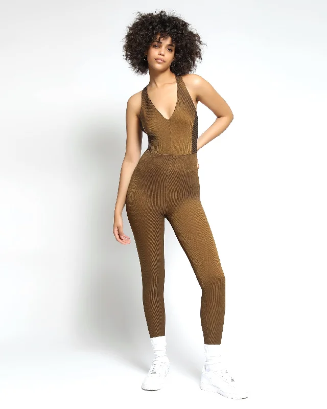 Street Sports Style Short pleated skirt Colorsphere Rib Cross-Back V Neck Jumpsuit (FINAL SALE)