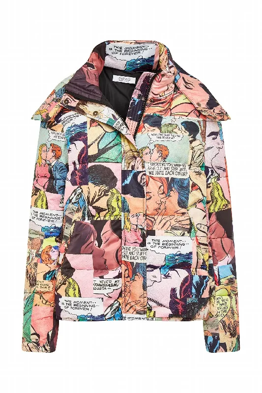 Design sense Chic Long Trench Comic Print Down Jacket In To8 Kiss