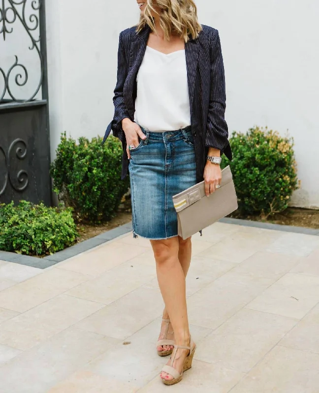 Trendy and versatile Lace mini skirt Connie Step Hem Denim Skirt In Blue