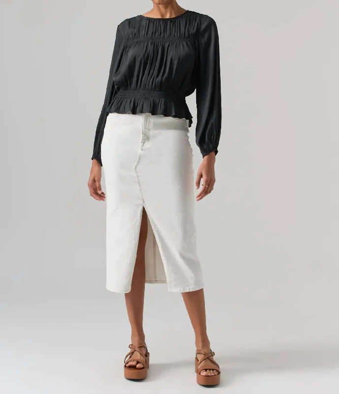 Low-key Luxury Split back skirt Denim Midi Skirt In Ivory