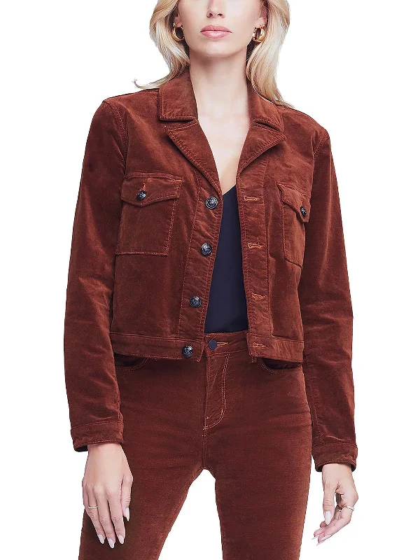 Street Style Zip-up Cardigan Jacket Eisenhower Womens Velvet Cropped Trucker Jacket Street Style Zip-up Cardigan Jacket Eisenhower Womens Velvet Cropped Trucker Jacket