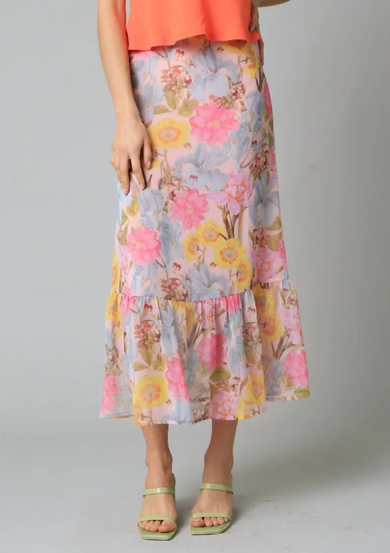 Simple research Stretch denim skirt Elisa Maxi Skirt In Pink