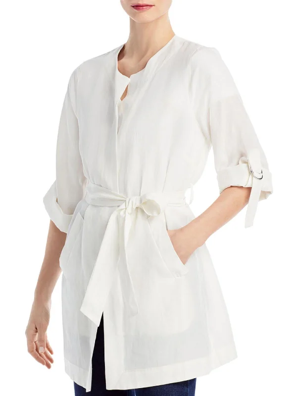 Printing decoration Oversized Tweed Coat Francesca Womens Linen Blend Wrap Jacket