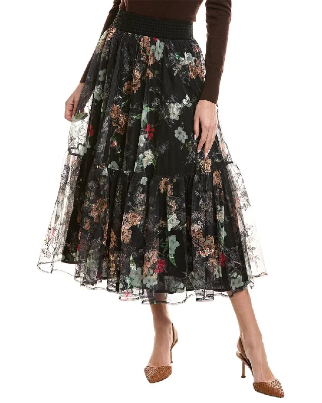 Sports Functional Style Wrap-around A-line skirt Gracia Mesh Floral Midi Skirt