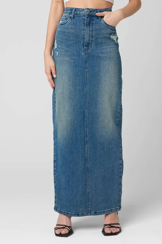 Amazing design Casual skirt with pockets High Street Skirt In Denim Blue