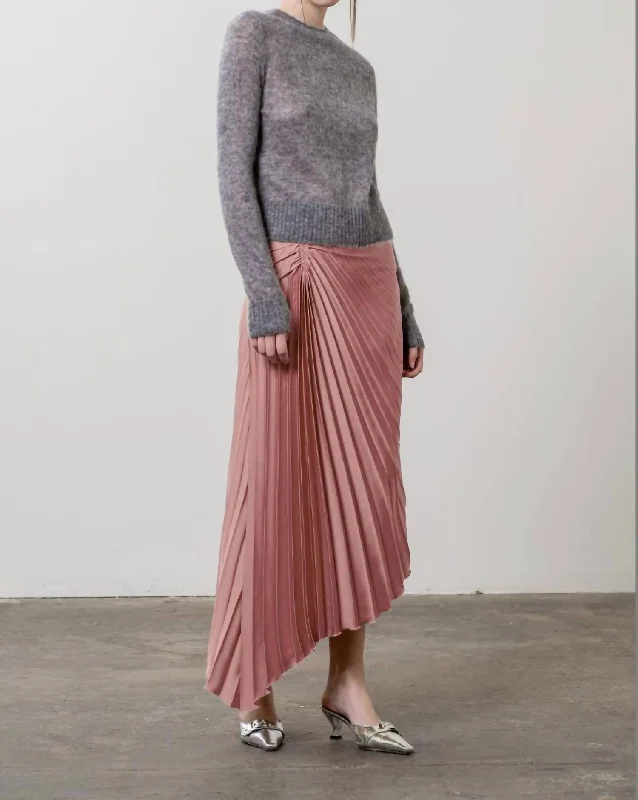 Sports suit style Drawstring cotton skirt High Waist Pleated Design Unbalance Midi Skirt In Pink Sports suit style Drawstring cotton skirt High Waist Pleated Design Unbalance Midi Skirt In Pink