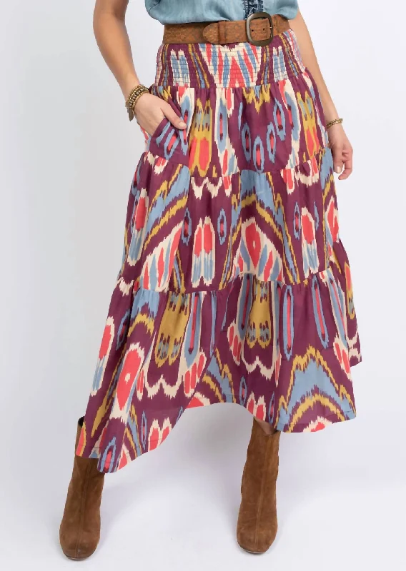 Street Style Cotton wrap skirt Ikat Skirt In Wine