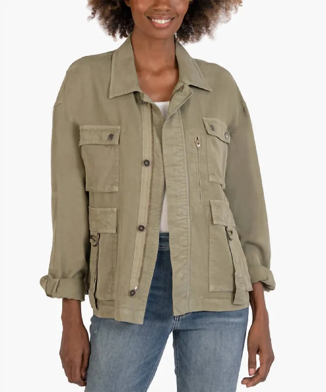Renaissance Style Peacoat with Pockets Ingrid Utility Jacket In Olive