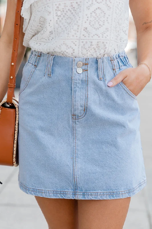 Retro Lace Fabric Mixed print skirt I've Been Thinking Light Wash Denim Paper Bag Waist Mini Skirt Retro Lace Fabric Mixed print skirt I've Been Thinking Light Wash Denim Paper Bag Waist Mini Skirt