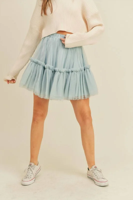 Trendy Traveler Tiered skirt Jaylani Tulle Mini Skirt In Dusty Blue