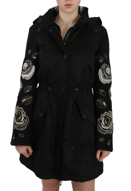 Knowledge And Elegance Drawstring Utility Jacket John Richmond Floral Sequined Beaded Hooded Jacket Women's Coat Knowledge And Elegance Drawstring Utility Jacket John Richmond Floral Sequined Beaded Hooded Jacket Women's Coat