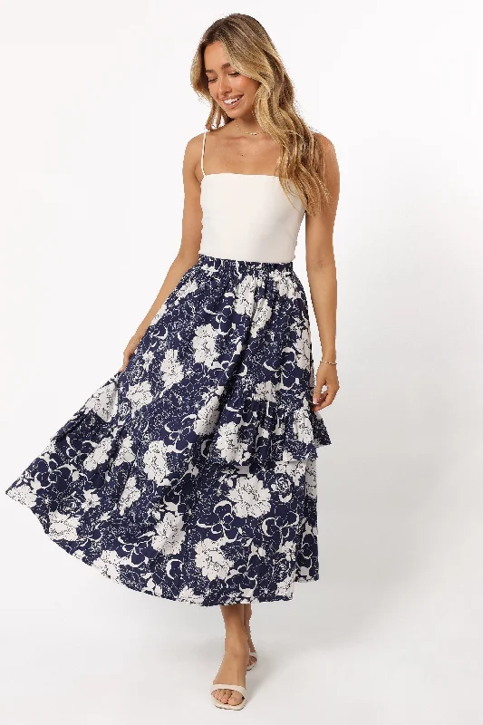 Street Show-off Style Harem skirt Josephine Tiered Midi Skirt - Navy