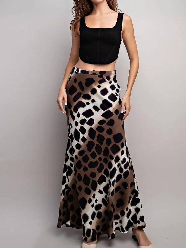 Elegant And Elegant Plaid wool skirt Leopard Spotted Maxi Skirt In Brown