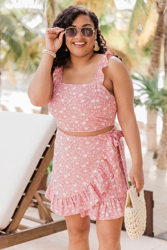 Sports And Leisure Leather skirt Meant To Be Two Piece Pink Floral Set FINAL SALE