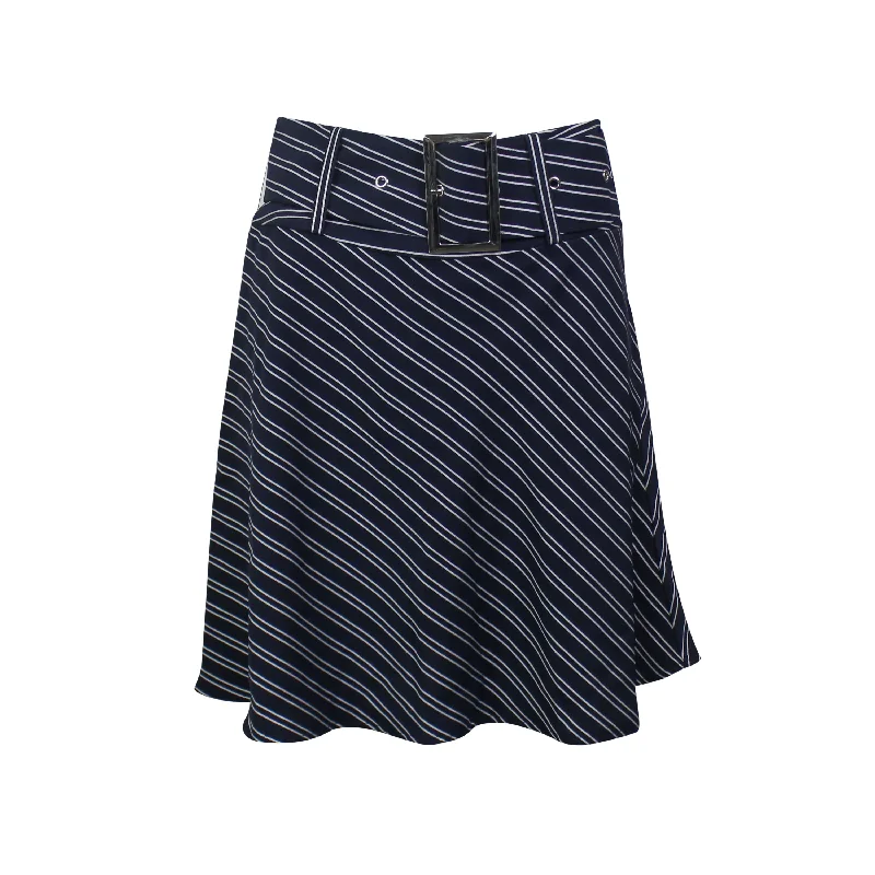Independent design Checkered pleated skirt Navy Belted Striped Flare Mini Skirt