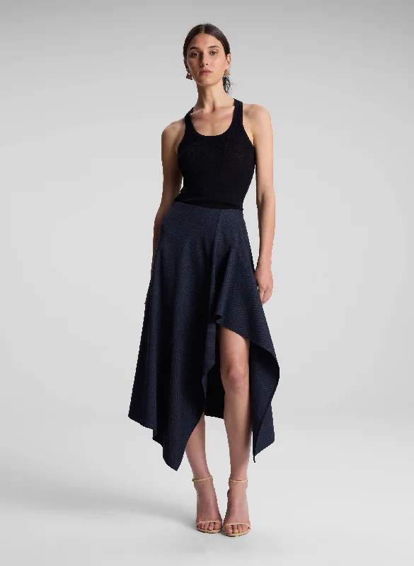 Single item design Two-tone pleated skirt Navy Plaid Midi Skirt
