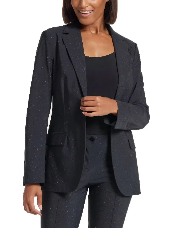 High-waisted pants style Faux Shearling Bomber Ness Sparkle Blazer In Black