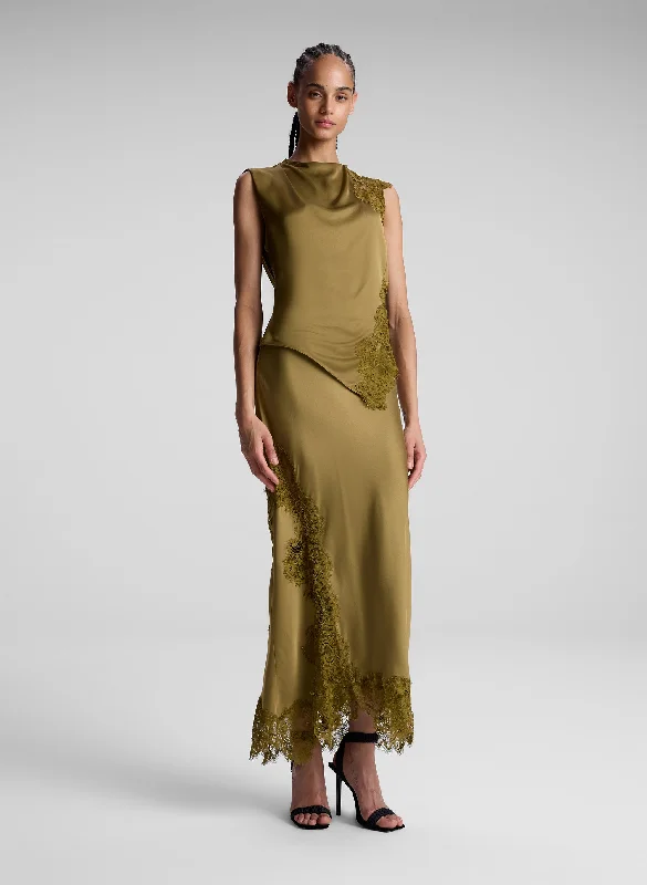 Classic Series Wraparound pleated skirt Olivia Satin and Lace Midi Skirt
