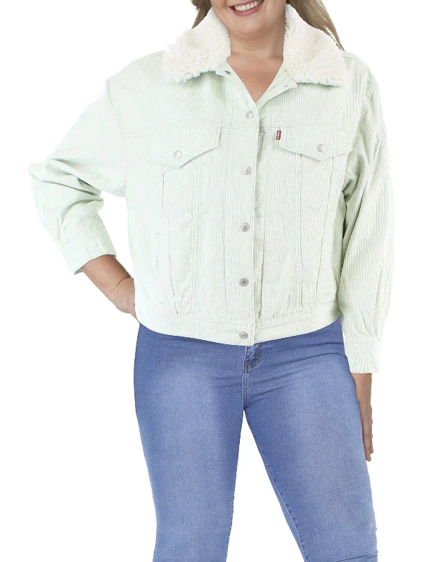 Classic style Cropped Quilted Jacket Plus Womens Corduroy Baby Trucker Jacket