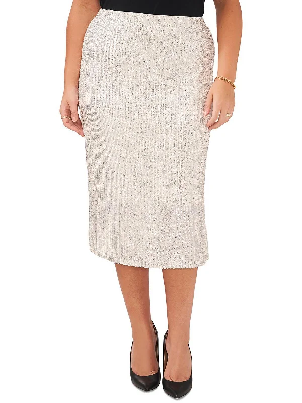 Hooded design Drop hem skirt Plus Womens Sequined Side Slit Midi Skirt