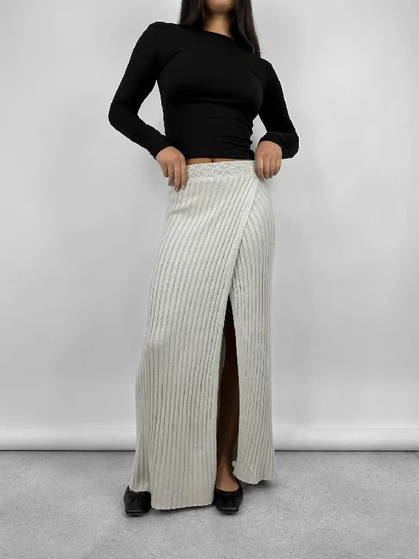Street Style Viscose skirt Ribbed Knit Leg Slit Midi Skirt In Grey