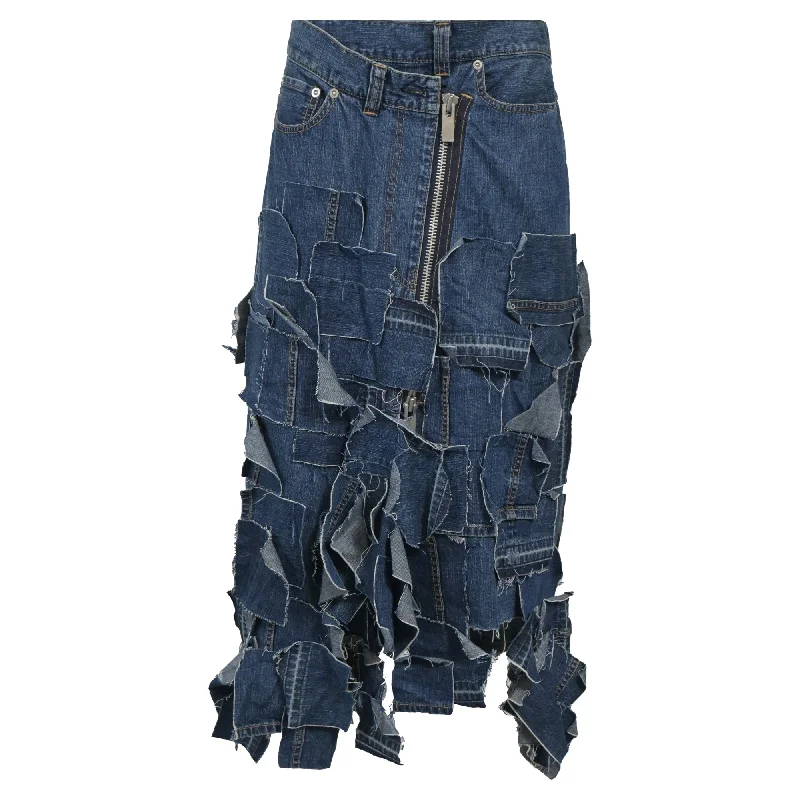 Retro Design Draped skirt Sacai Patchwork Midi Skirt in Blue Denim