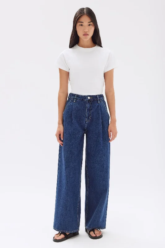 Street Casual Style High-waisted cotton skirt Slack Pleat Wide Leg Jean