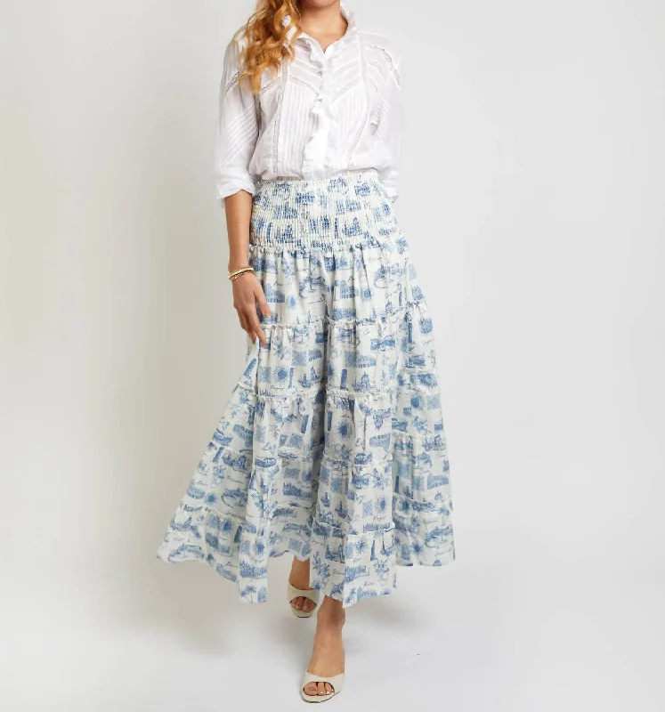 Retro Design Chiffon pleated skirt Soleil Skirt In Signature Blue Voyage Print