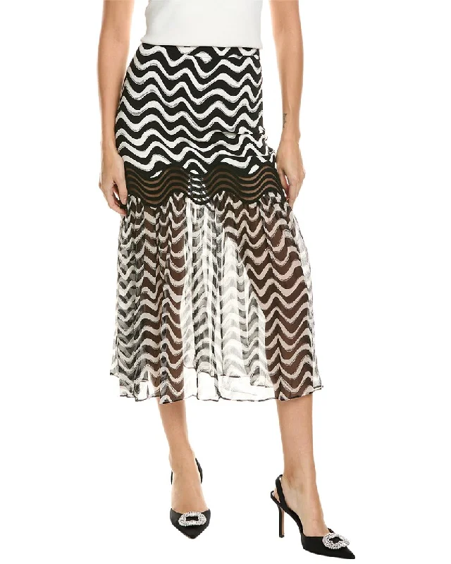 Sports Zipper Style Boho floral skirt Stella McCartney Natalia Wave Trim Silk Midi Skirt