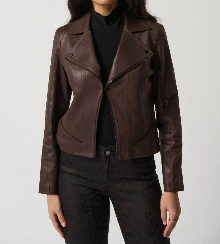 Design Perception Flannel Shacket Suede Moto Jacket In Mocha