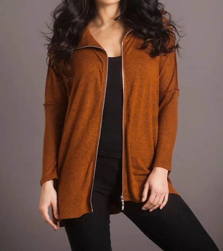 Street Casual Style Oversized Tweed Coat Supersoft Zip Jacket In Spice