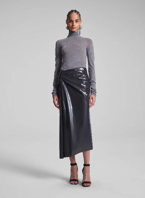 Retro Woolen Jacket Satin wrap skirt Tessa Patent Vegan Leather Midi Skirt