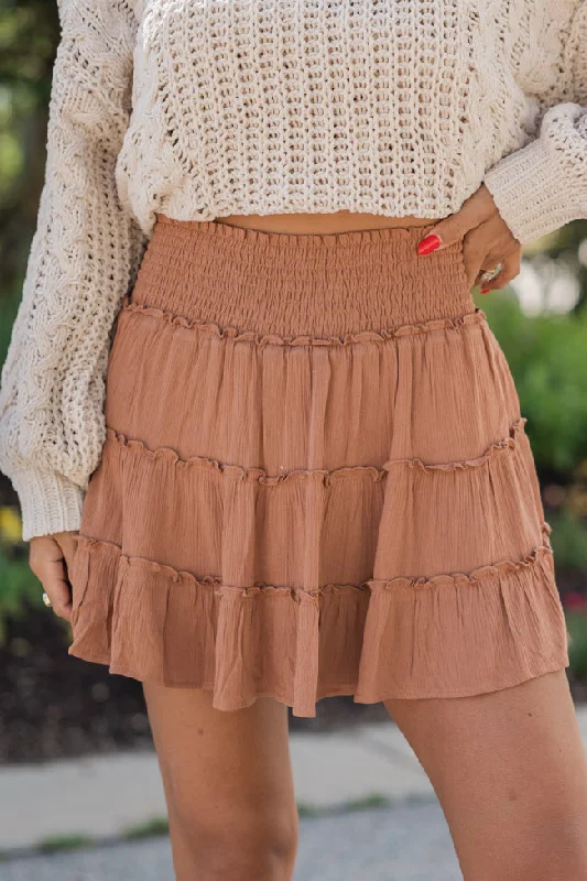 Cool Breeze At Night Abstract print skirt Through The Garden Camel Solid Mini Skort