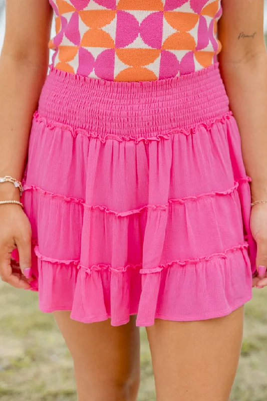 Leisure Travel Double pleated skirt Through The Garden Pink Solid Mini Skort FINAL SALE