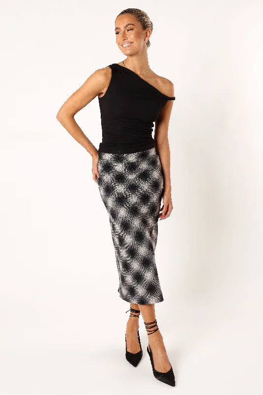 Letter embroidery Twisted wrap skirt Ursula Plaid Skirt - Charcoal