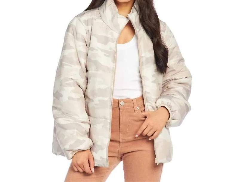 Urban Fashion Cape Style Jacket Wade Puffer Jacket In Beige