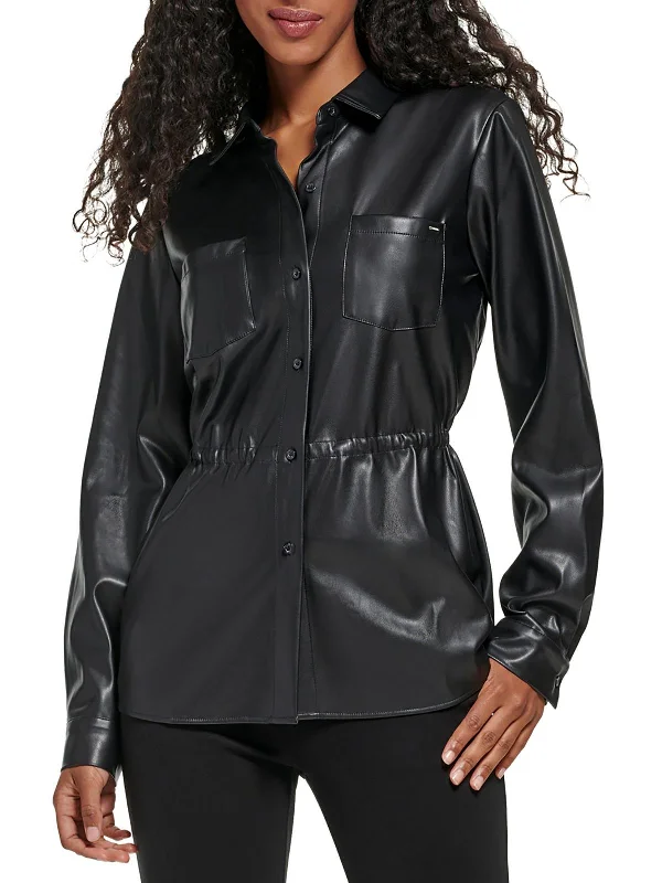 Skirt style Puffer Vest Jacket Womens Faux Leather Lightweight Motorcycle Jacket