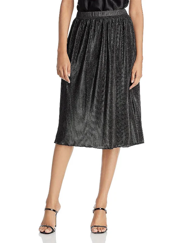 High-waisted pants style Faux leather pleated skirt Womens Foiled Pull On A-Line Skirt High-waisted pants style Faux leather pleated skirt Womens Foiled Pull On A-Line Skirt