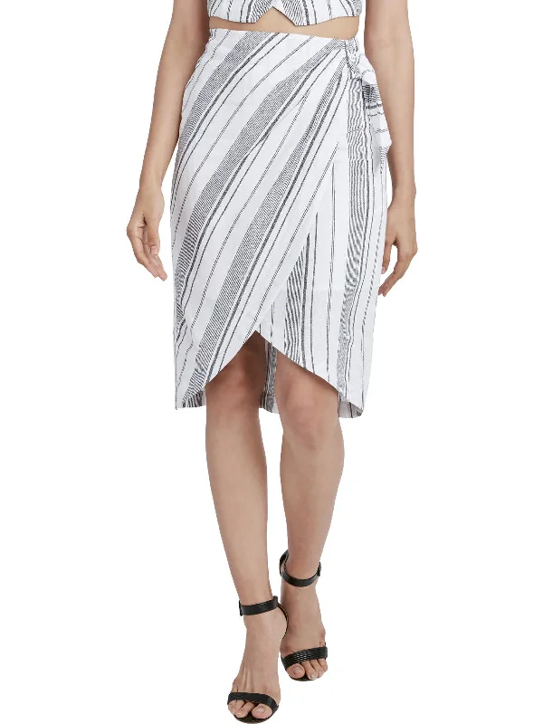 Street Fashion Satin skirt Womens Linen Blend Striped Midi Skirt