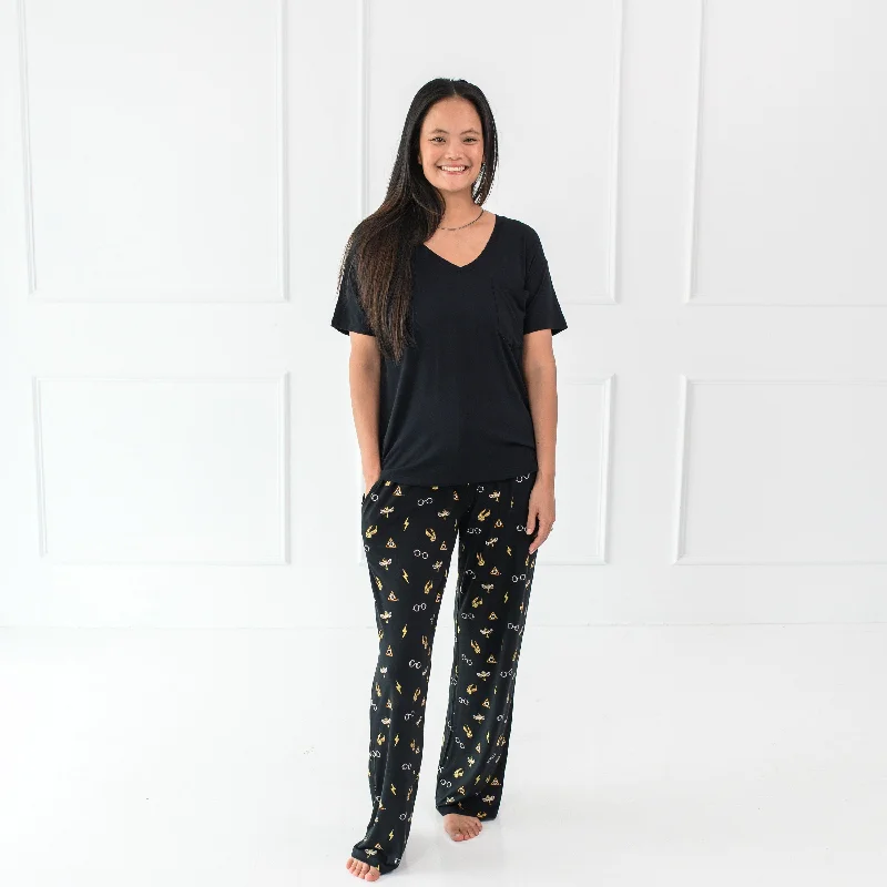 British casual Elegant wide-leg pants Women's Lounge Pants in Midnight Icon