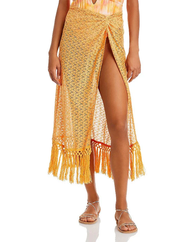 Skirt style Floral ruffle skirt Womens Metallic Faux Wrap Maxi Skirt