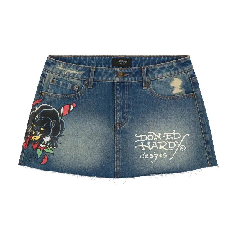 Advanced Customization Checked mini skirt Women's Panther Dagger Denim Mini Skirt In Medium Wash