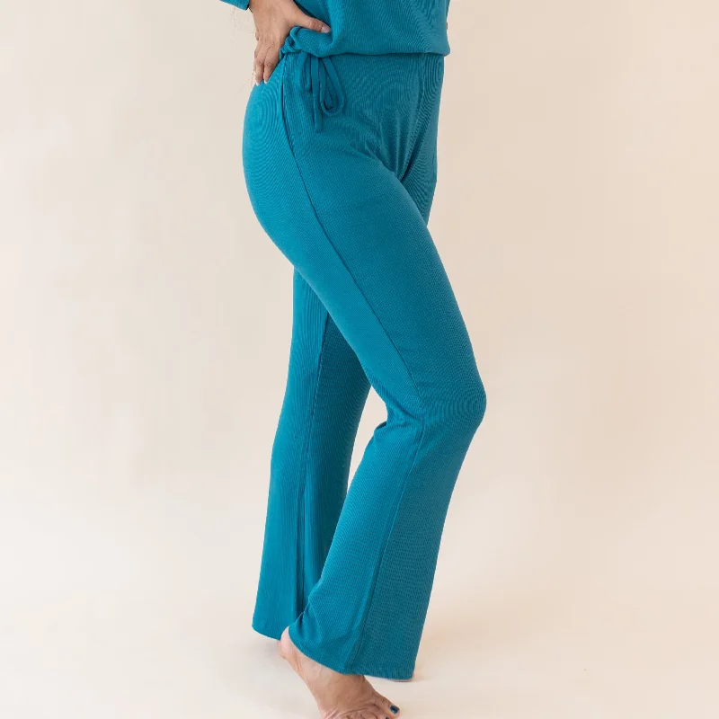 Sports Yoga Style Relaxed maxi skirt Women's Ribbed High Waisted Wide Leg Pant in Loch Sports Yoga Style Relaxed maxi skirt Women's Ribbed High Waisted Wide Leg Pant in Loch