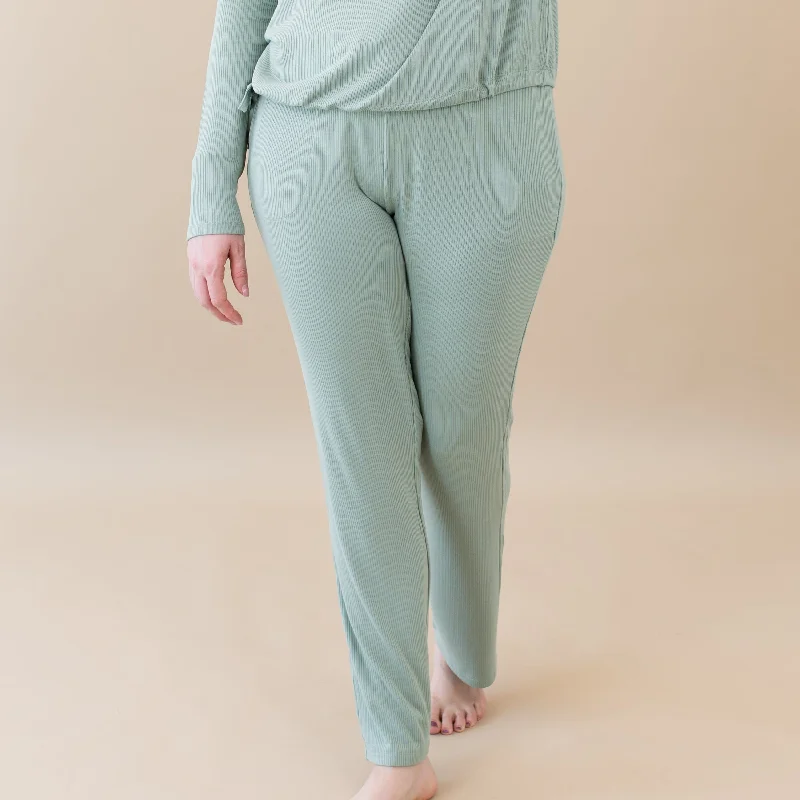Avant-garde trend Workwear pants for women Women's Ribbed High Waisted Wide Leg Pant in Thyme Avant-garde trend Workwear pants for women Women's Ribbed High Waisted Wide Leg Pant in Thyme