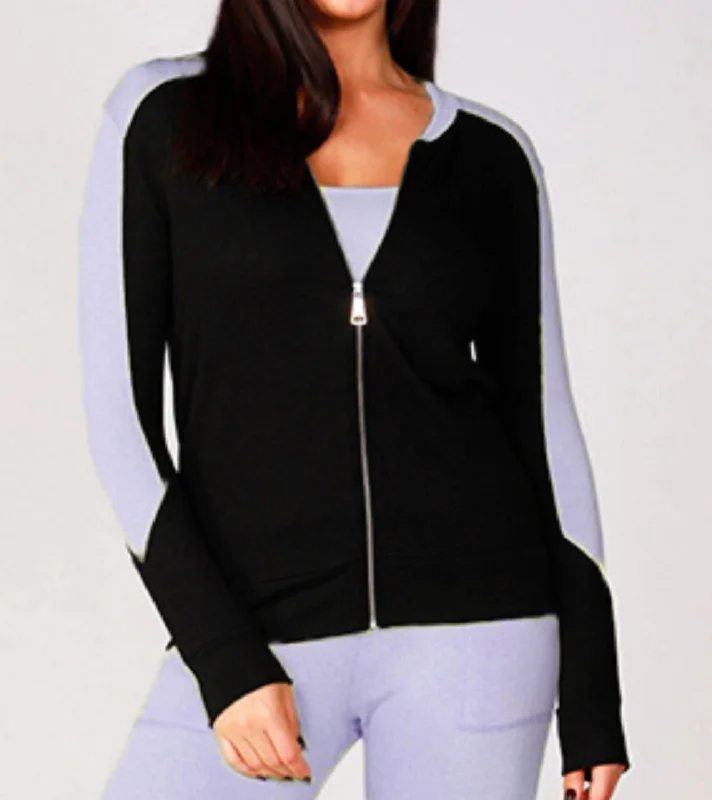 Comfortable and simple Cape Style Jacket Zip Bomber Jacket In Black/lilac