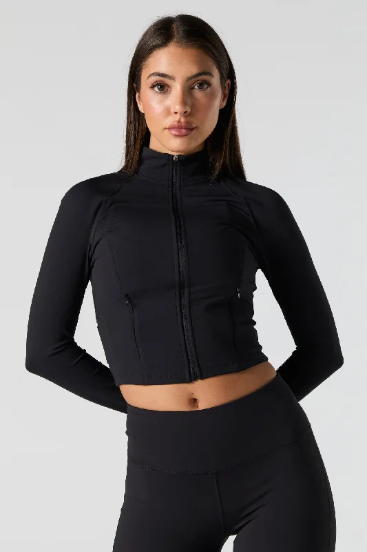 High-waisted pants style Sweat-wicking shirt Active Mock Zip-Up Long Sleeve Top