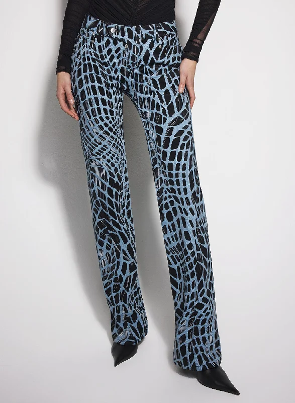 Sports Vitality Style black velvet print straight leg jeans