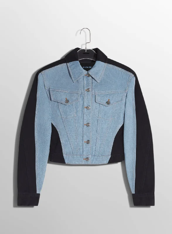 Street Casual Style blue bi-color denim jacket