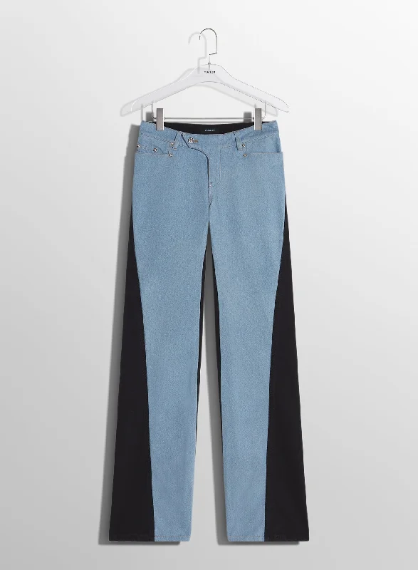 Sports Casual Style blue bi-color straight leg jeans